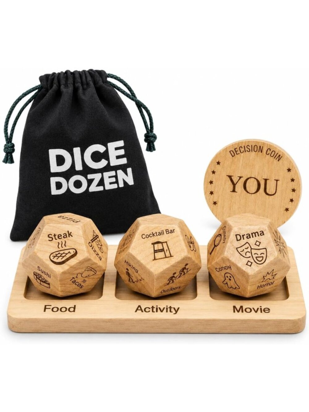 3-in-1 Date Night Dice Game - Food, Dinner & Movie Decisions for Couples